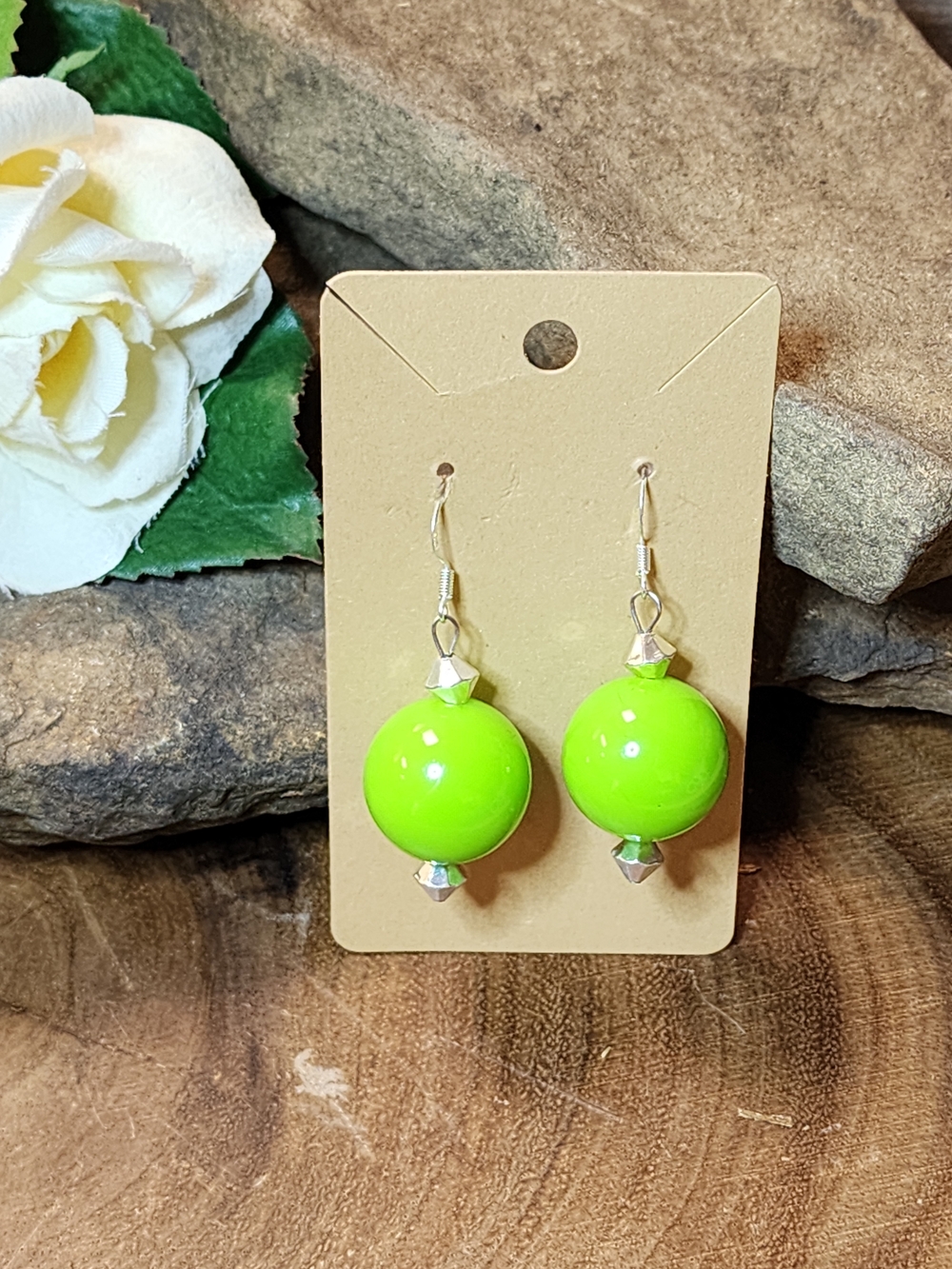 Neon Green Acrylic Bead Drop Hook Earrings
